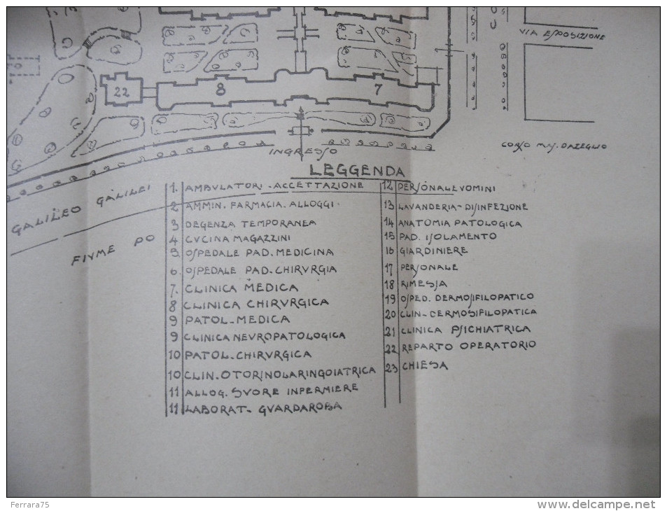 PLANIMETRIA DELL'OSPEDALE CIVICO E CLINICHE UNIVERSITARIE IN TORINO 1927. - Travaux Publics