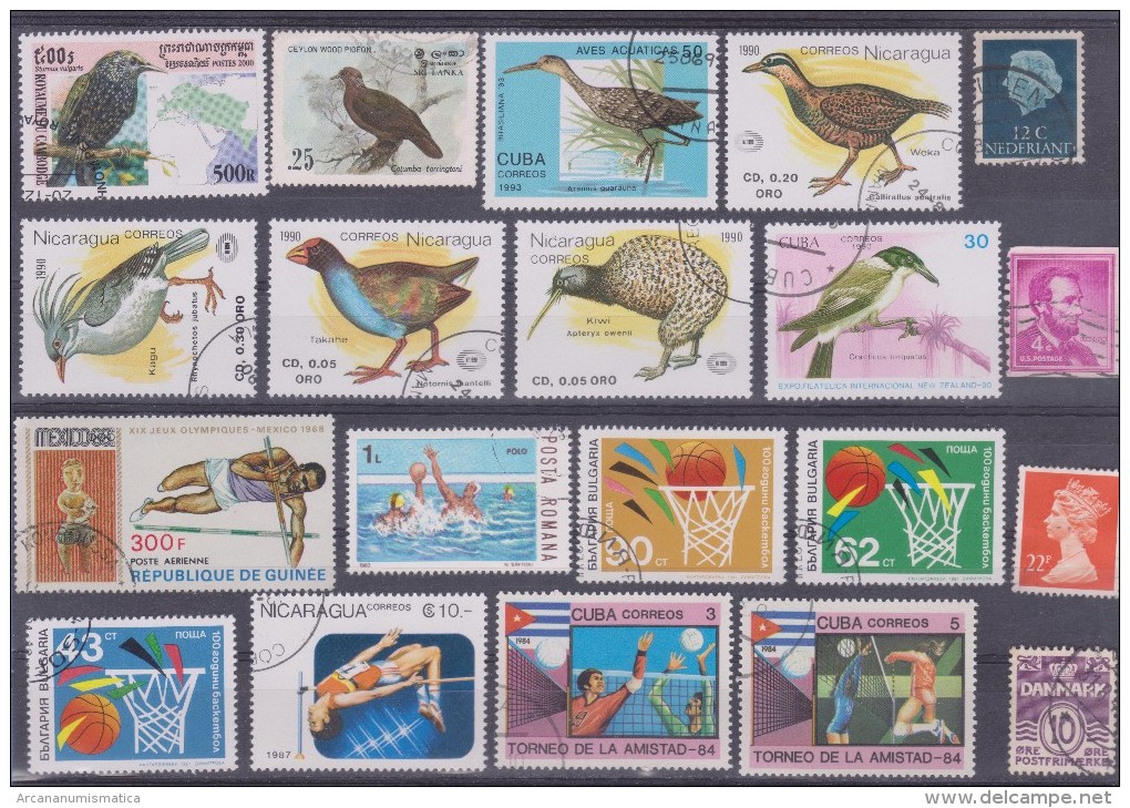 LOT OF USED STAMPS DEPORTES SPORTS ANIMALES  ANIMALS BIRDS PAJAROS  PAISES  COUNTRIES VARIOS  VARIOUS   S-1722 - Vrac (max 999 Timbres)