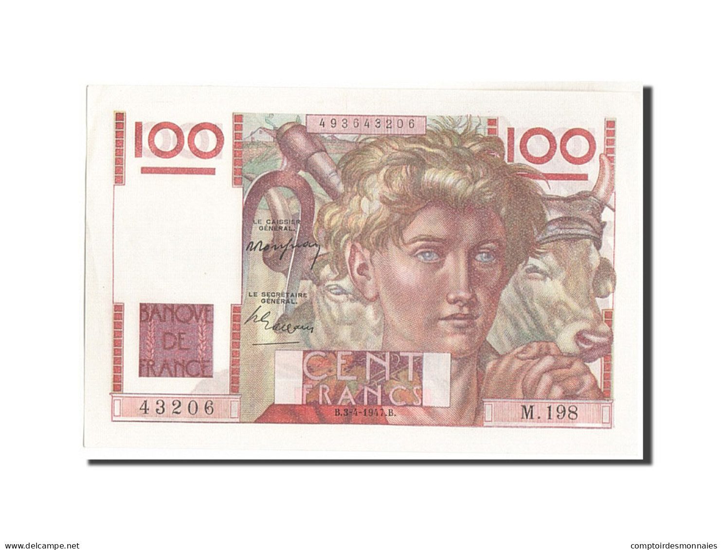 Billet, France, 100 Francs, 100 F 1945-1954 ''Jeune Paysan'', 1947, 1947-04-03 - 100 F 1945-1954 ''Jeune Paysan''