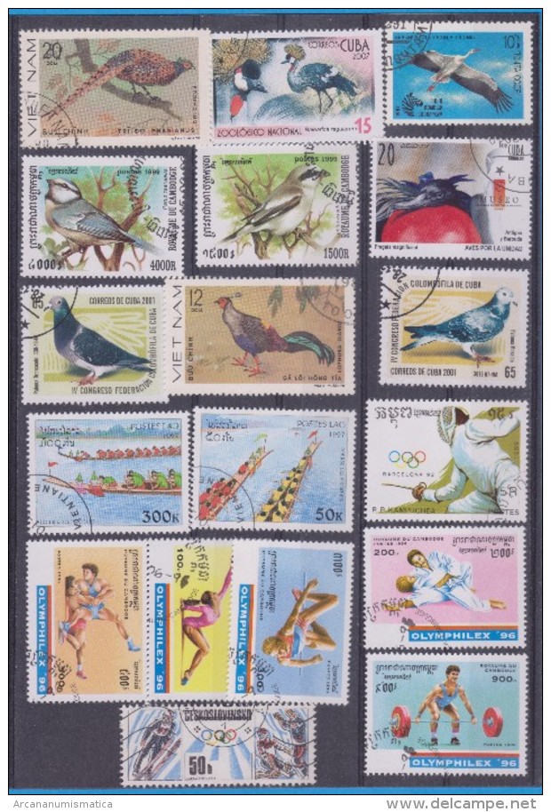 LOT OF USED STAMPS DEPORTES SPORTS ANIMALES  ANIMALS BIRDS PAJAROS  PAISES  COUNTRIES VARIOS  VARIOUS   S-1728 - Mezclas (max 999 Sellos)