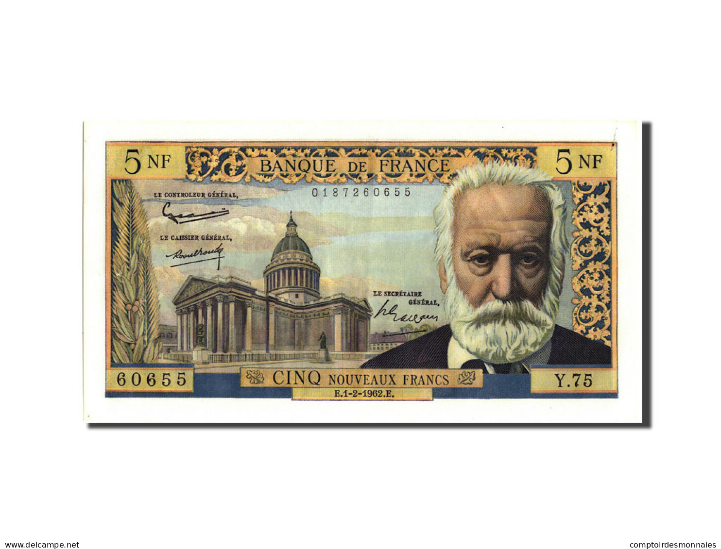 Billet, France, 5 Nouveaux Francs, 5 NF 1959-1965 ''Victor Hugo'', 1962 - 5 NF 1959-1965 ''Victor Hugo''