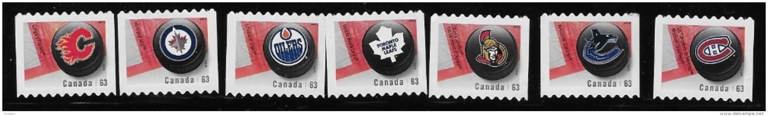 CANADA, 2013, #2662ii-8ii, NHL TEAM LOGO  COIL STAMPS - 7 CANADIAN TEAMS   SINGLE - Coil Stamps