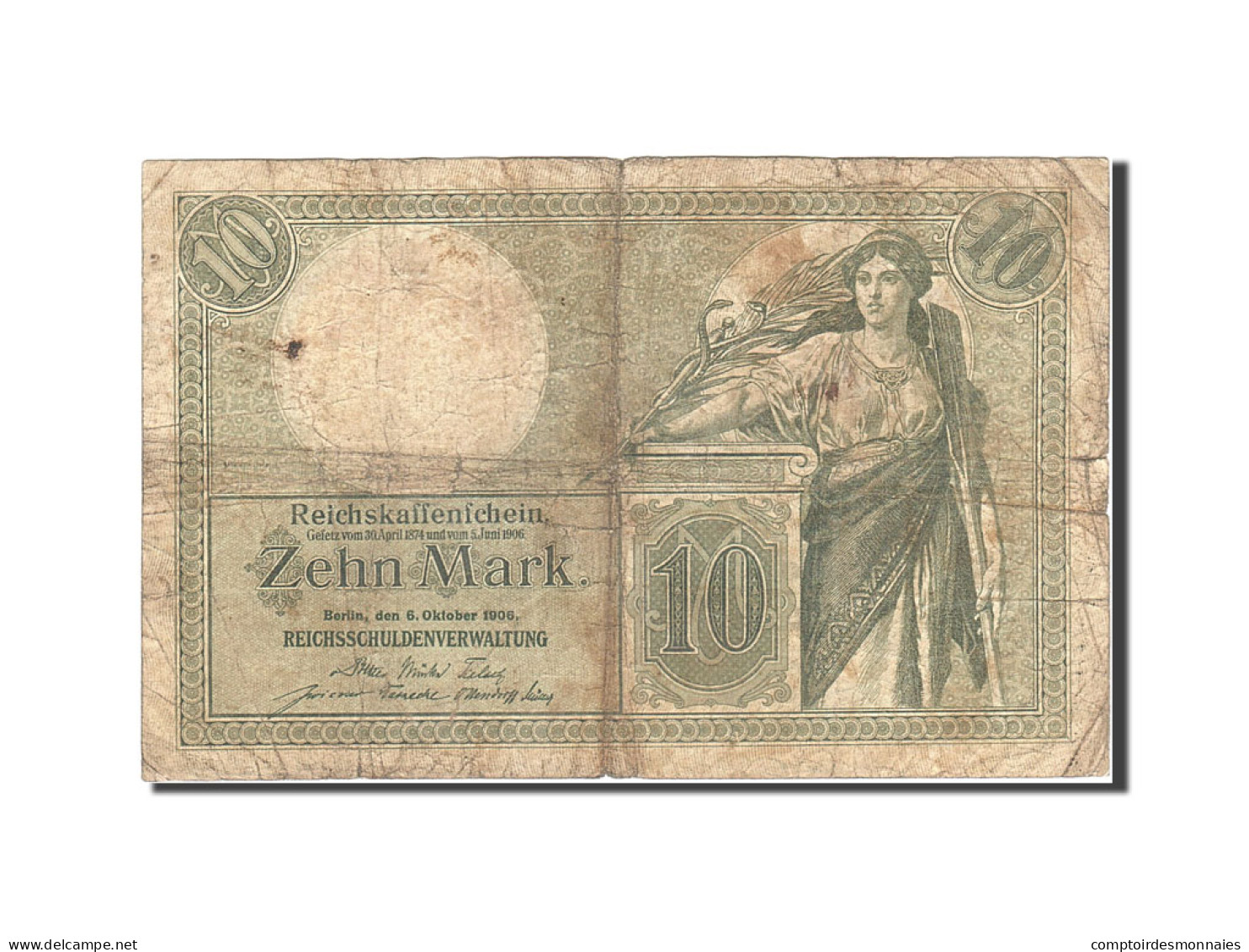 Billet, Allemagne, 10 Mark, 1904-1906, 1906-10-06, KM:9b, B+ - 10 Mark