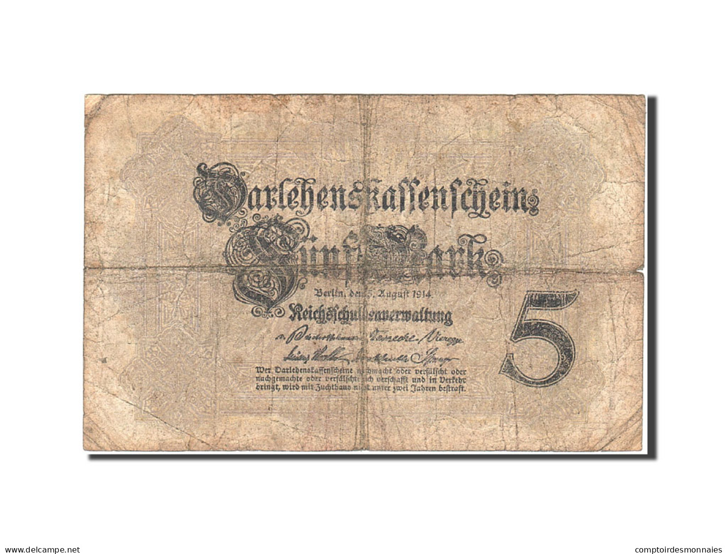 Billet, Allemagne, 5 Mark, 1914, 1914-08-05, KM:47b, B - 5 Mark