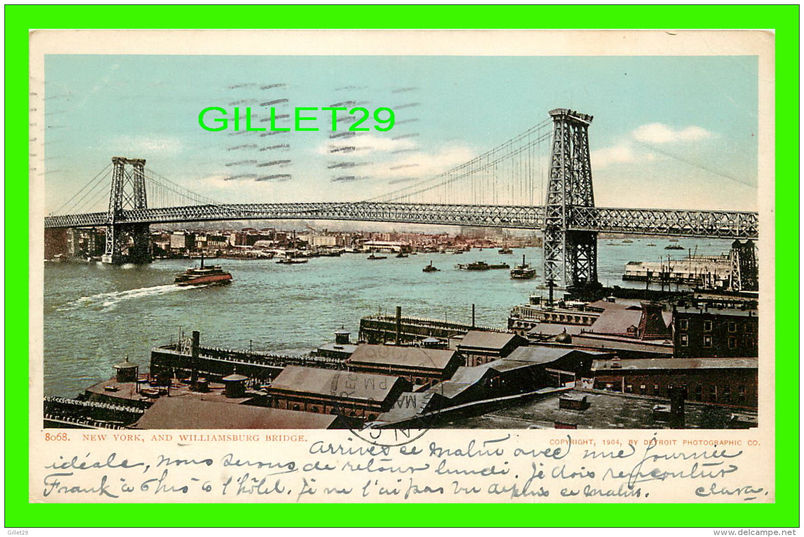 NEW YORK CITY, NY - CITY OF NEW YORK &amp; WILLIAMSBURG BRIDGE - ANIMATED WITH SHIPS - TRAVEL IN 1906 - UNDIVIDED BACK - - Bridges & Tunnels