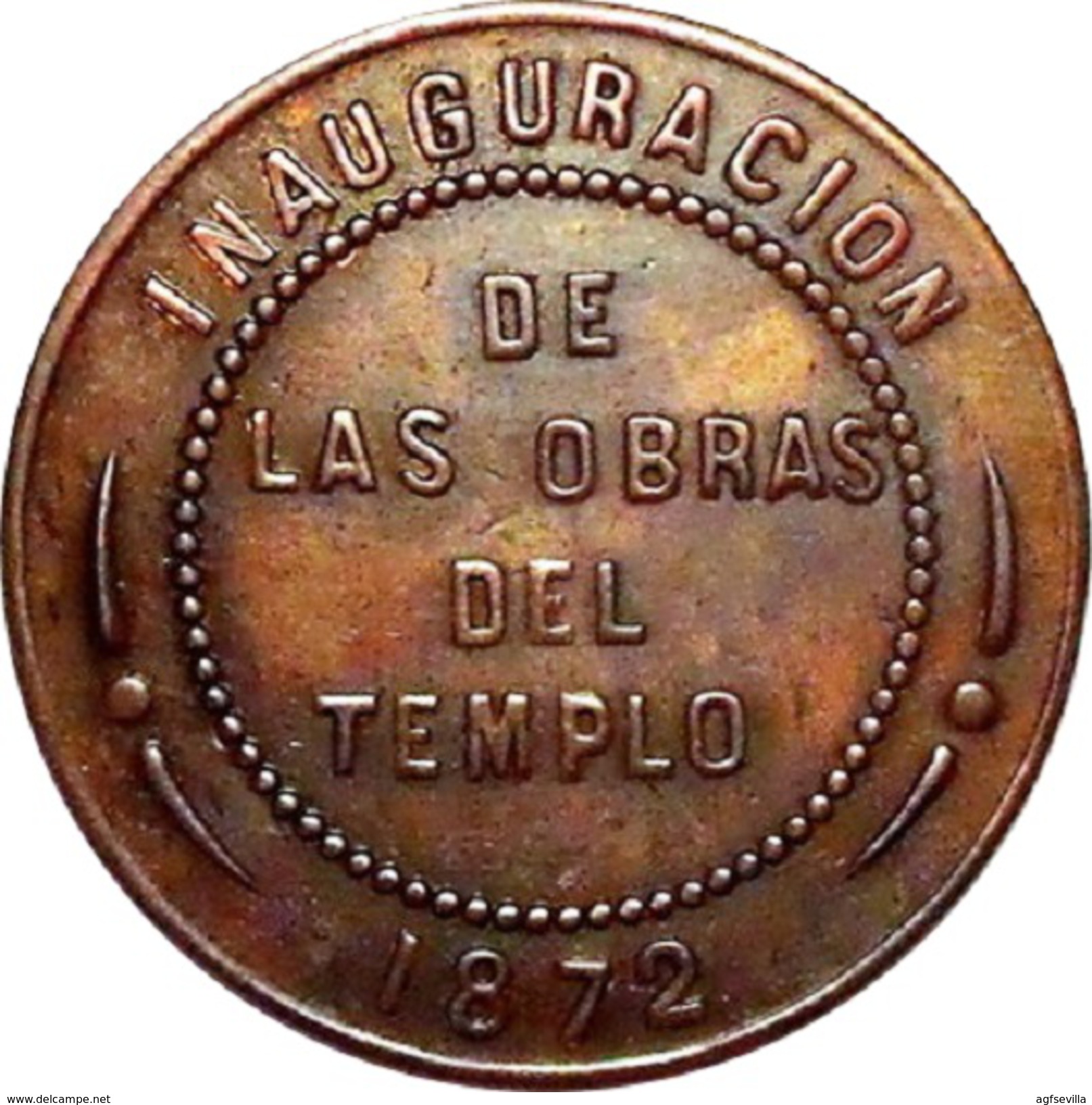 ESPAÑA. ALFONSO XII. MEDALLA INAUGURACIÓN DE LAS OBRAS DEL TEMPLO, ZARAGOZA 1.872. ESPAGNE MEDAILLE. SPAIN MEDAL - Monarquía/ Nobleza