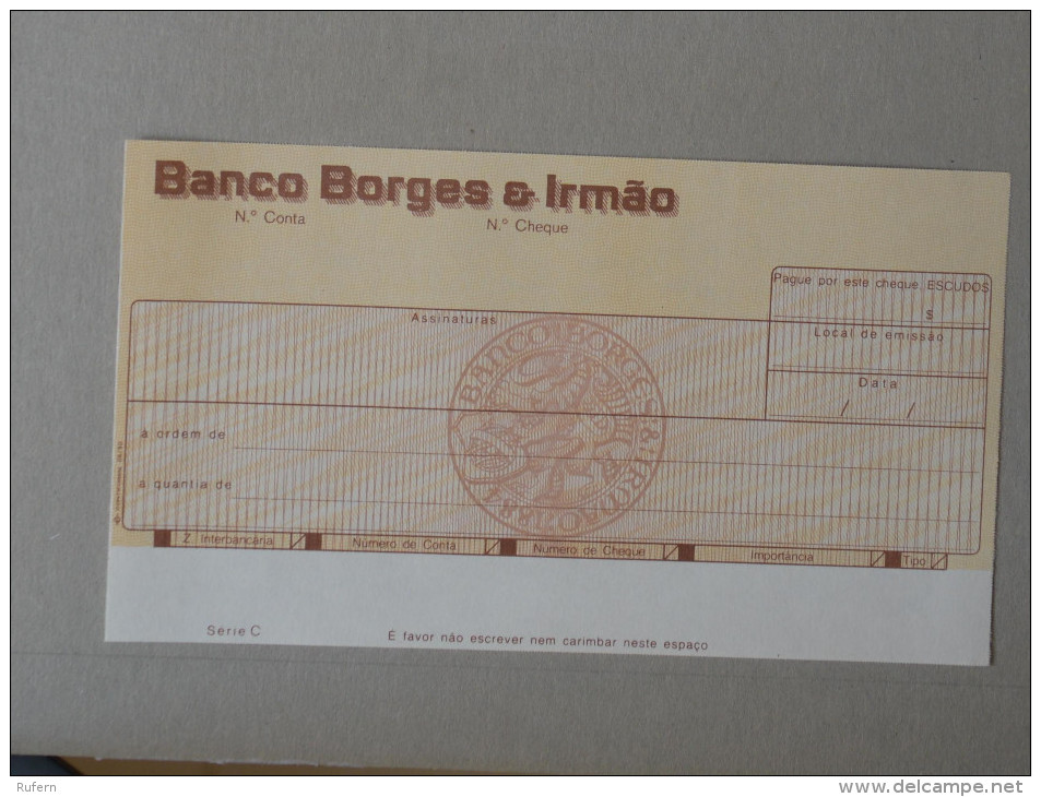 PORTUGAL    - CHEQUE BBI -  ESCUDOS - 2 SCANS - (Nº16316) - Chèques & Chèques De Voyage