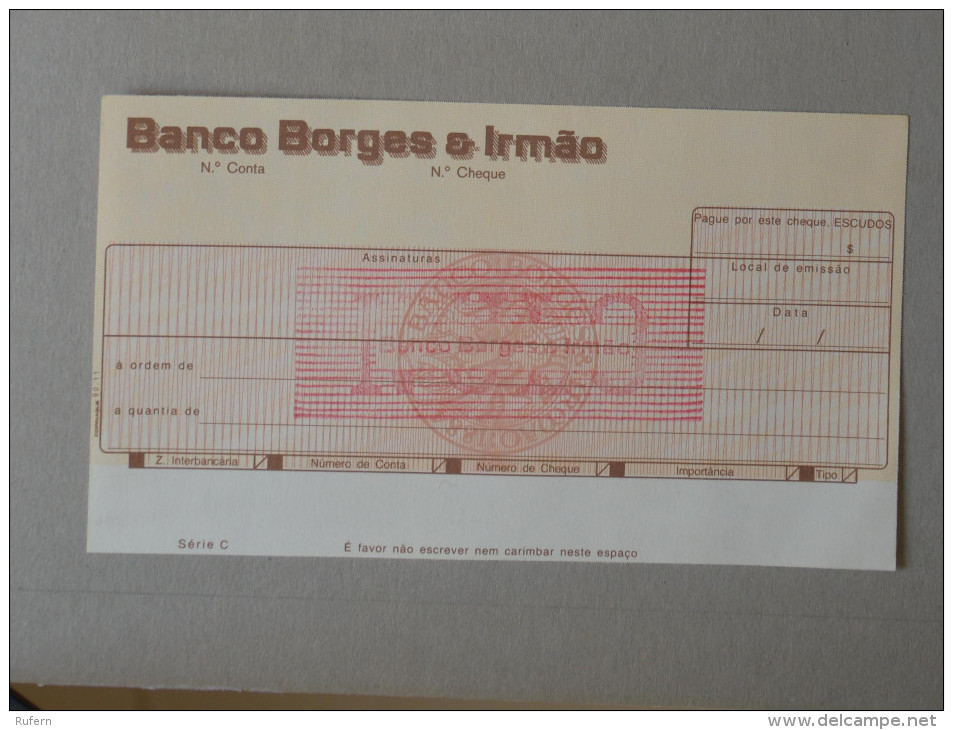 PORTUGAL    - CHEQUE BBI -  ESCUDOS - 2 SCANS - (Nº16317) - Chèques & Chèques De Voyage