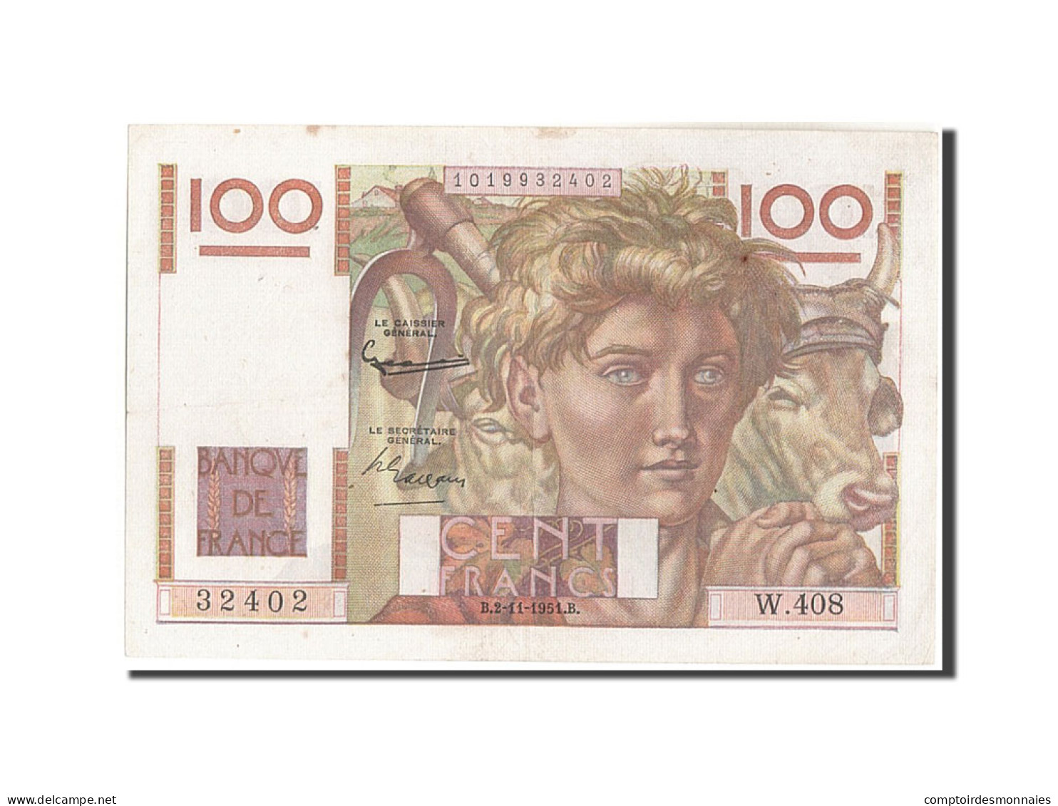 Billet, France, 100 Francs, 100 F 1945-1954 ''Jeune Paysan'', 1951, 1951-11-02 - 100 F 1945-1954 ''Jeune Paysan''