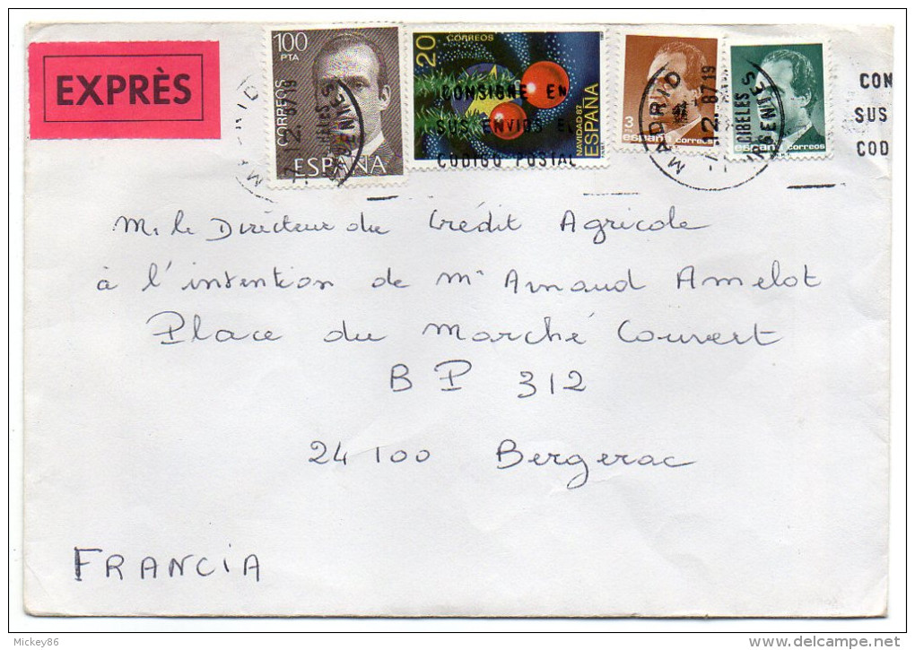 Espagne--1987--Lettre EXPRES à Destination De Bergerac-24-France--jolie Composition De Timbres - Lettres & Documents