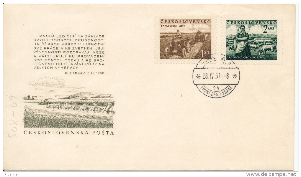 Czechoslovakia FDC 28-4-1951 Agriculture Day With Cachet - FDC