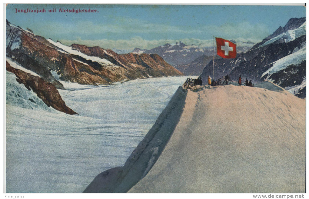 Jungfraujoch Mit Aletschgletscher - Animee Belebt - Litho Steindruck - Photo G. D'Aguanno-Zinsli No. 694 - Autres & Non Classés