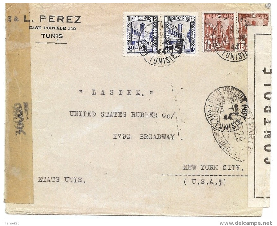 CTN43 - TUNISIE LETTRE A DESTINATION DE NEW YORK 23/10/1944 CENSURE - Covers & Documents