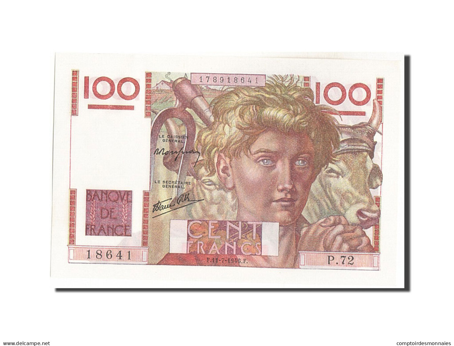 Billet, France, 100 Francs, 100 F 1945-1954 ''Jeune Paysan'', 1946, 1946-07-11 - 100 F 1945-1954 ''Jeune Paysan''