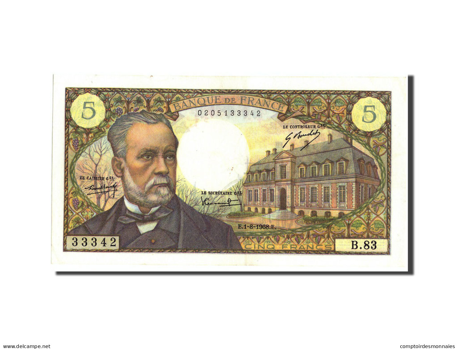 Billet, France, 5 Francs, 5 F 1966-1970 ''Pasteur'', 1968, 1968-08-01, SPL - 5 F 1966-1970 ''Pasteur''