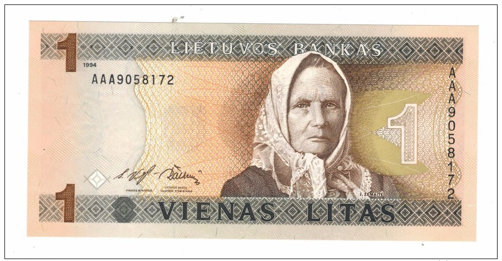 Lithuania 1 Litas , 1994. UNC.  Free Ship. To USA - Lithuania