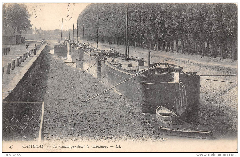59-CAMBRAI- LE CANAL PENDANT LE CHÔMAGE (PENICHE) - Cambrai