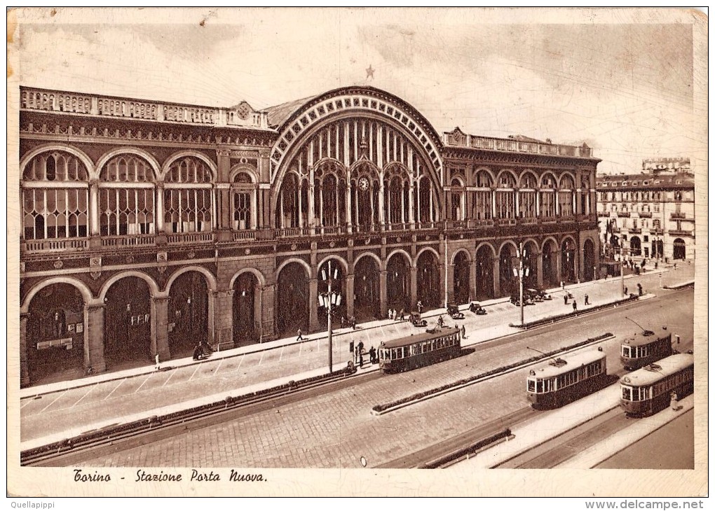 04866 "TORINO - STAZIONE PORTA NUOVA 1929"  ANIMATA, TRAMWAY. CART NON SPED - Stazione Porta Nuova