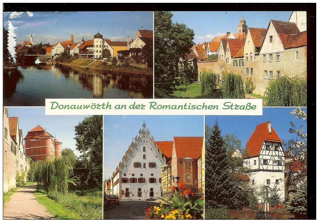 Postcard, Germany, Donauwoerth, Old Streets And Houses, Used 2005 Viktualien Markt - Muenchen  On Stamp, 2 Scans - Donauwoerth