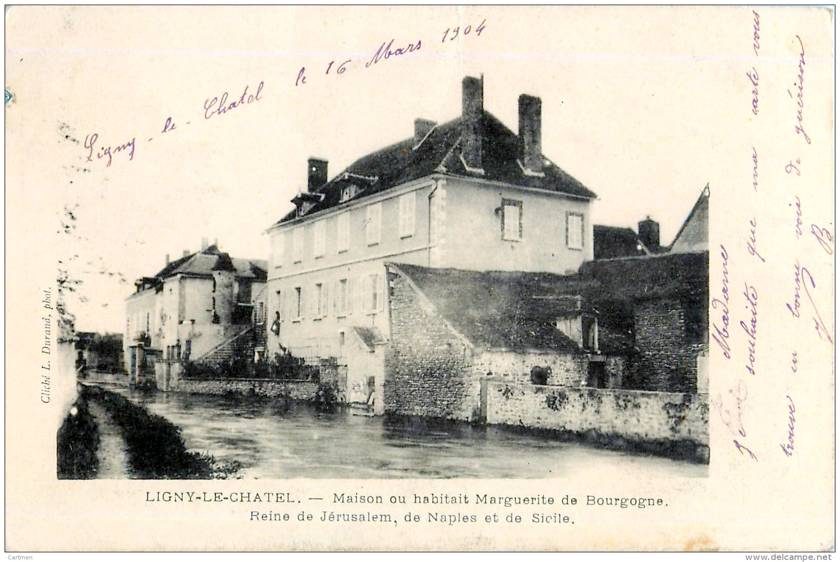 89 LIGNY  LE  CHATEL  MAISON DE MARGUERITE DE BOURGOGNE  CARTE PIONNIERE 1904 - Ligny Le Chatel