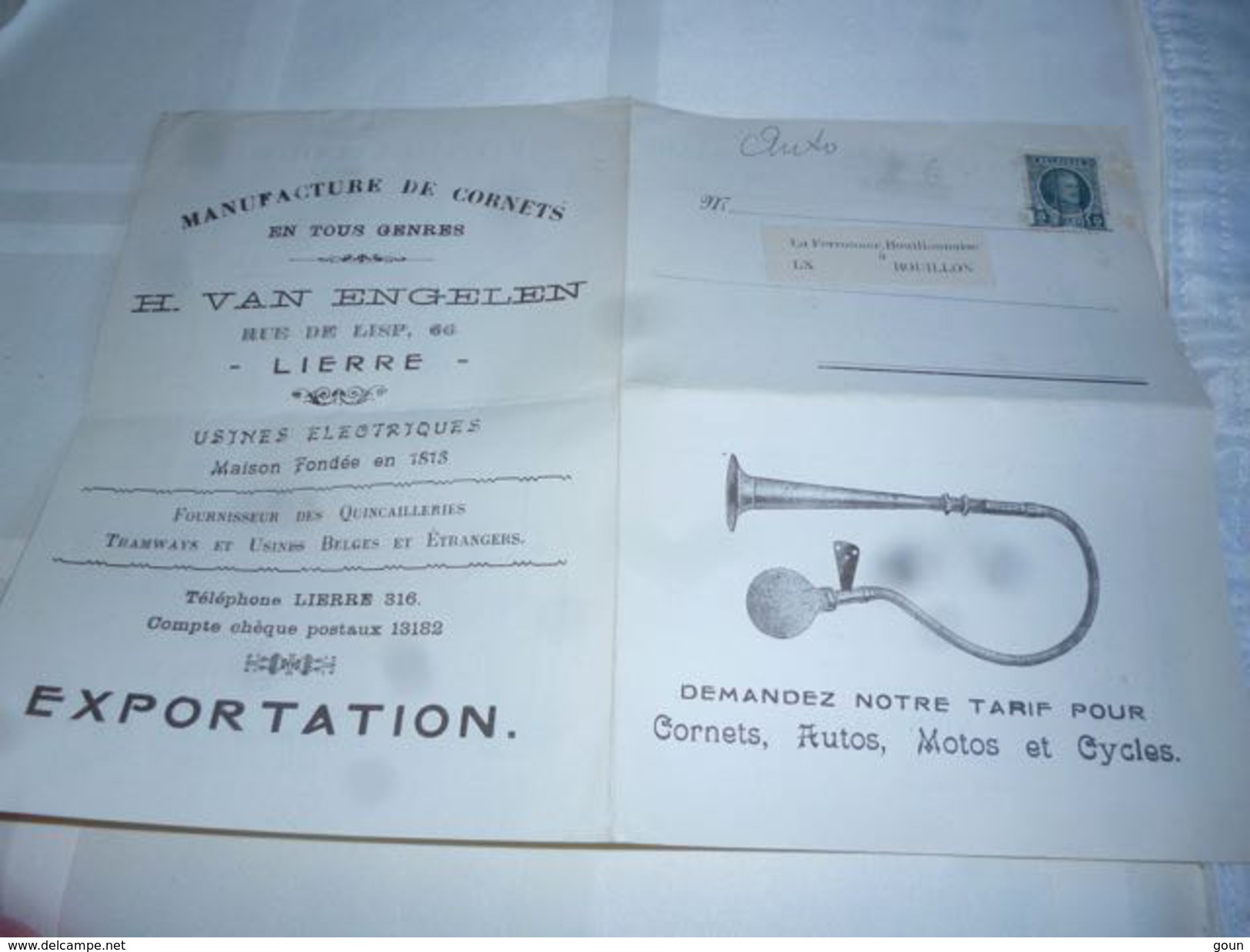 Pub La Ferronerie Bouillon Cornets Chasse Trompe Pour Autos Motos Cycles Train Tram Tramway Vicinaux Van Engelen Lierre - Autres & Non Classés