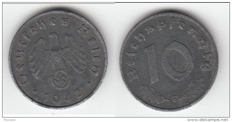 **** ALLEMAGNE - GERMANY - 10 REICHSPFENNIG 1942 F - 3ème REICH - THIRD REICH - ZINC **** EN ACHAT IMMEDIAT - 10 Reichspfennig