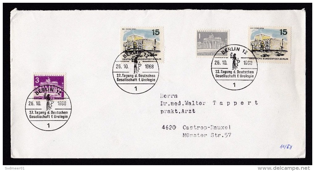 Germany-Berlin: Cover, 1968, 4 Stamps, Special Cancel Congress Urology, Medicine, Sent By NEOS Pharmacy (traces Of Use) - Brieven En Documenten