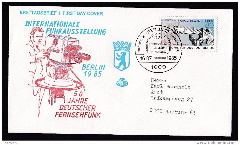 Germany-Berlin: FDC First Day Cover, 1985, Single Franking, TV, Television Camera (traces Of Use) - Covers & Documents