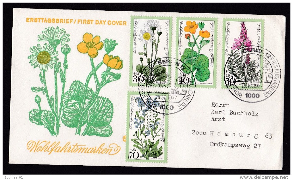 Germany - Berlin: FDC First Day Cover, 1977, 4 Charity Stamps, Wild Flowers (traces Of Use) - Brieven En Documenten