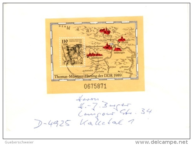 LUTH-L1 - ALLEMAGNE ORIENTALE Bloc N° 96 Sur Lettre Thomas Müntzer 1989 - 1981-1990