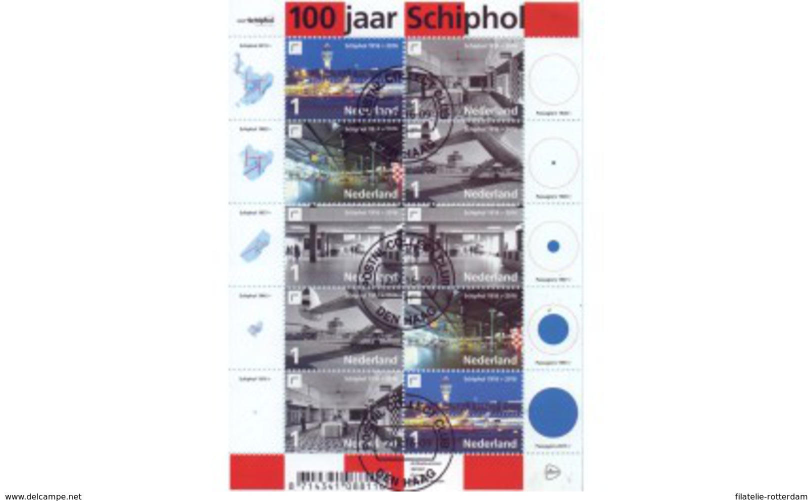 Nederland / The Netherlands - Sheet 100 Jaar Schiphol 2016 - Used Stamps