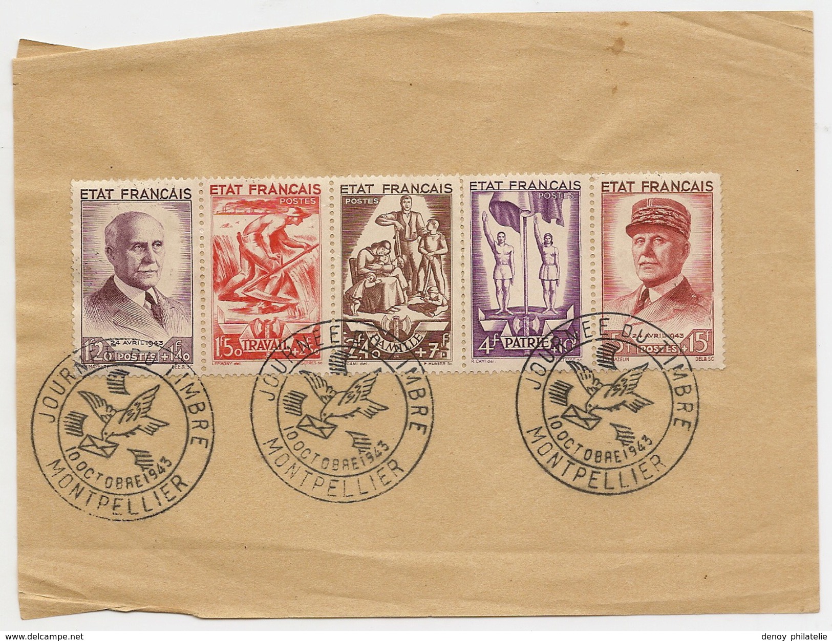 France N° 580A Oblitére Journée Du Tombre 1943  Sur Fragment - Used Stamps