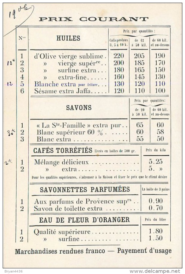 13 - SALON HUILE D' OLIVE - SAVONNERIE "HENRI REBIERE & Cie." - CARTE COMMERCIALE ANCIENNE (9 X 13 Cm). - Salon De Provence