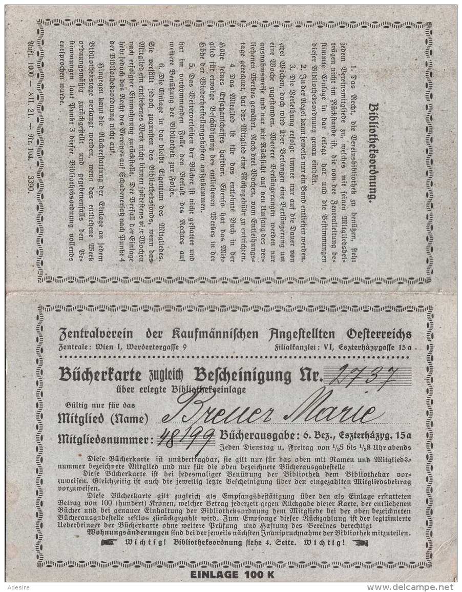 Bücherkarte 1921 + 2 Visitenkarten Sihe Scan - Bücherkarte Und Bescheinigung D.Zentralvereins D.Kaufm.Angestellten ... - Historische Dokumente