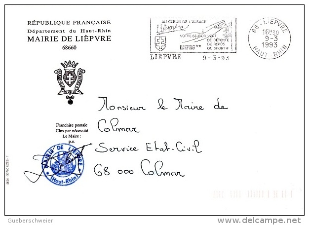 CR-L9 - FRANCE Lettre En Franchise Postale De La Mairie De Lièpvre Blason Avec Croix De Lorraine - Lettere In Franchigia Civile