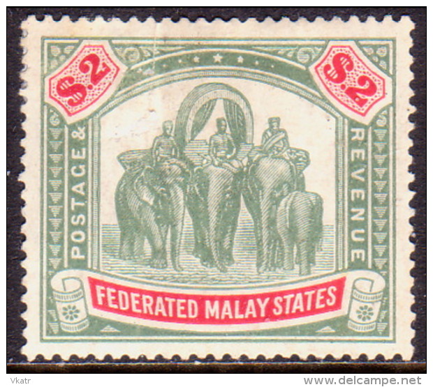 FEDERATED MALAY STATES 1907 SG #49 $2 MH Wmk Mult.Crown CA CV £130 Crease And Thin - Federated Malay States