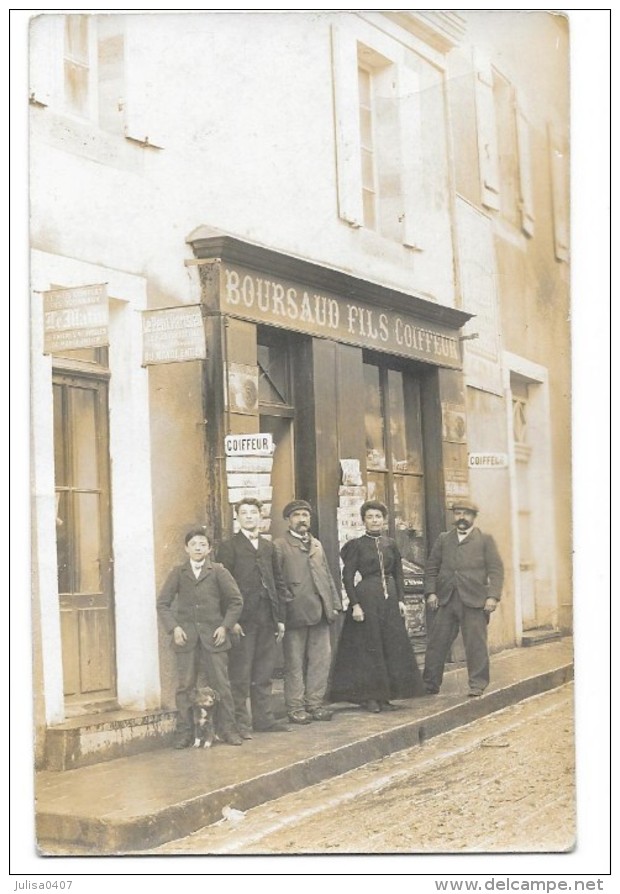 MONTENDRE (17) Carte Photo Devanture Magasin Coiffeur BOURSAUD FILS Rue Du Marché TOP - Montendre