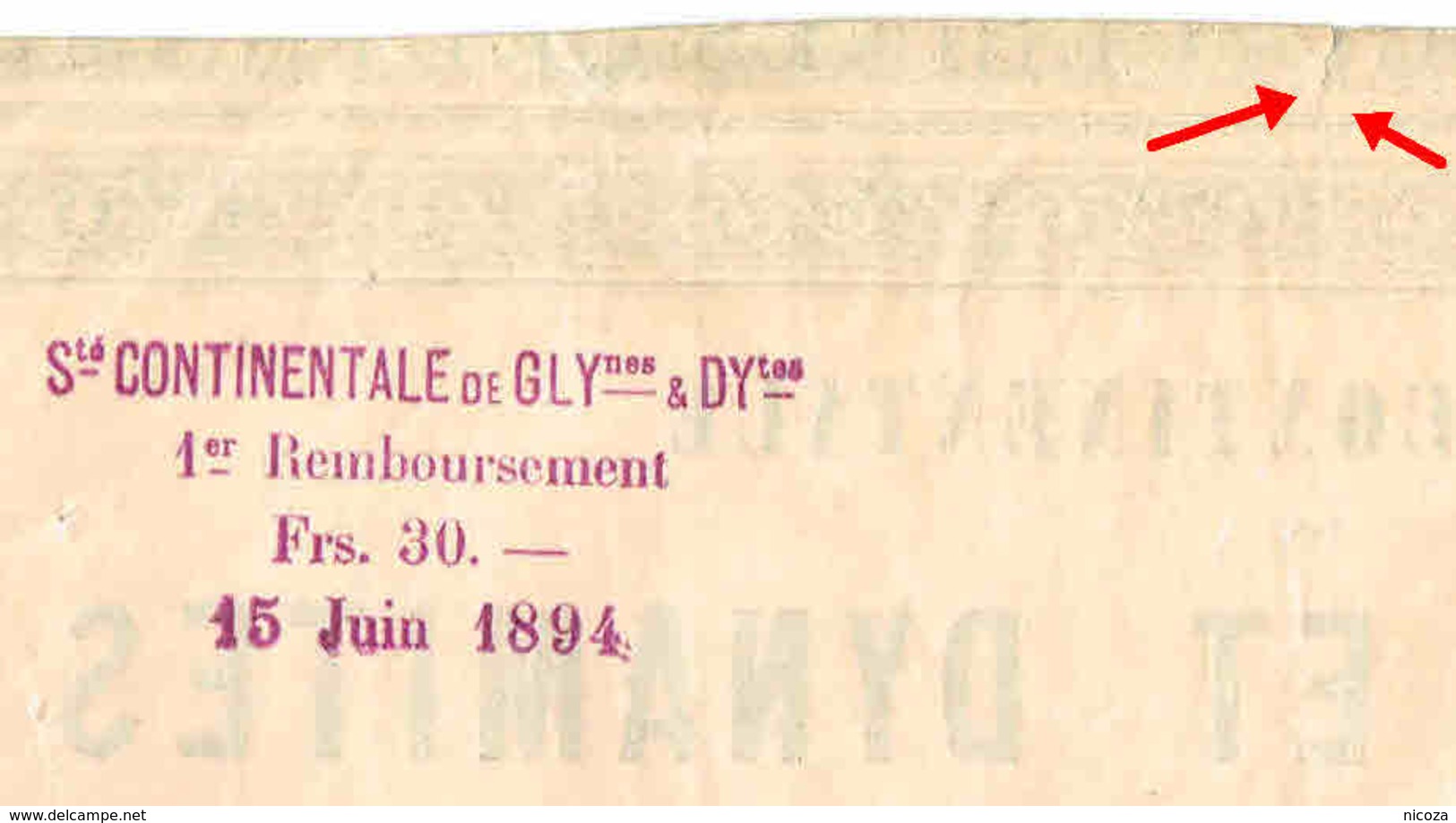 1885 Soc. Continentale De Glycerines Et Dynamites - Autres & Non Classés