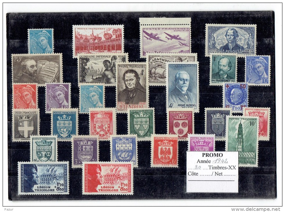 FRANCE ANNEE COMPLETE 1942 - 30 TP - XX - 1940-1949
