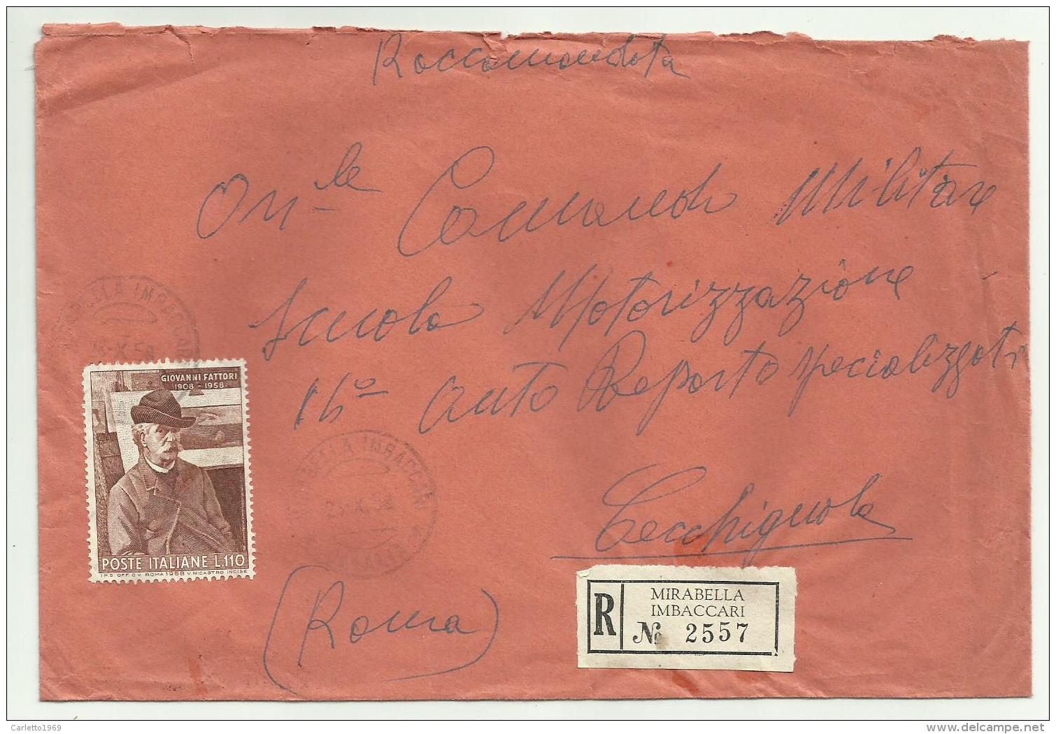 Francobollo Lire 110  Giovanni Fattori   1958  Su Busta - 1946-60: Poststempel