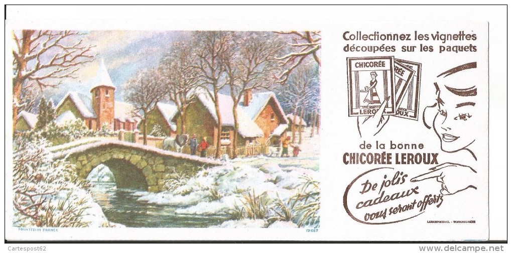 Buvard Chicorée Leroux. (Village Sous La Neige). - Food