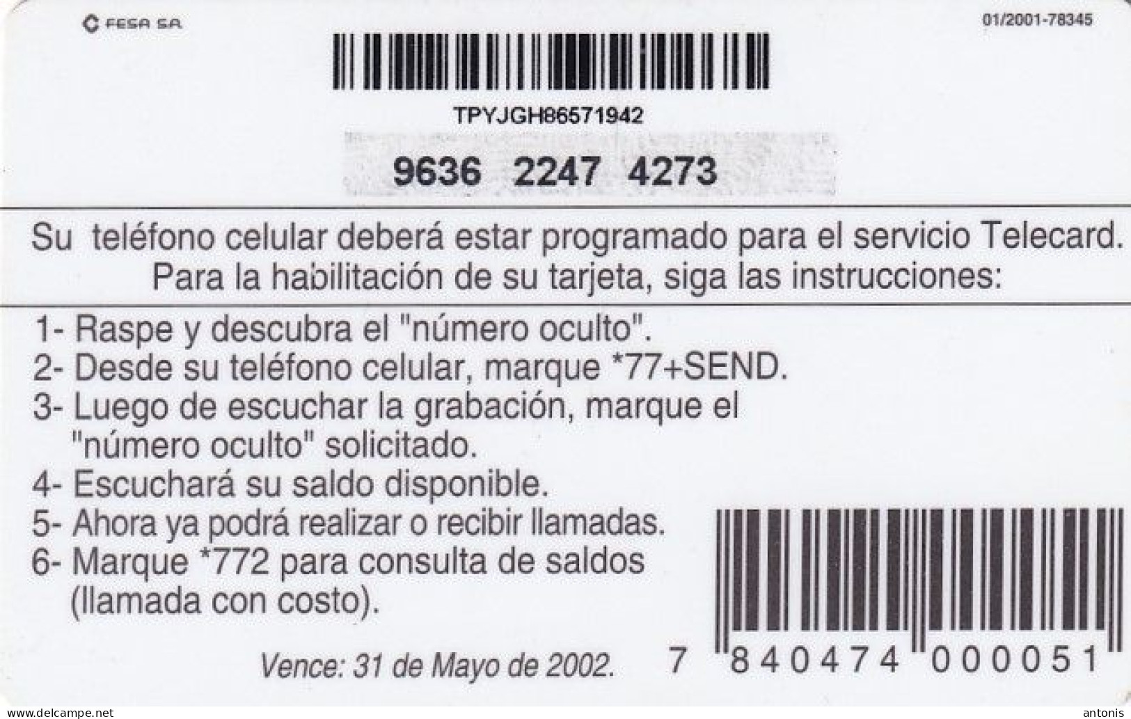 PARAGUAY - Telecel Prepaid Card 35000 Gs(plastic), Exp.date 31/05/02, Used - Paraguay