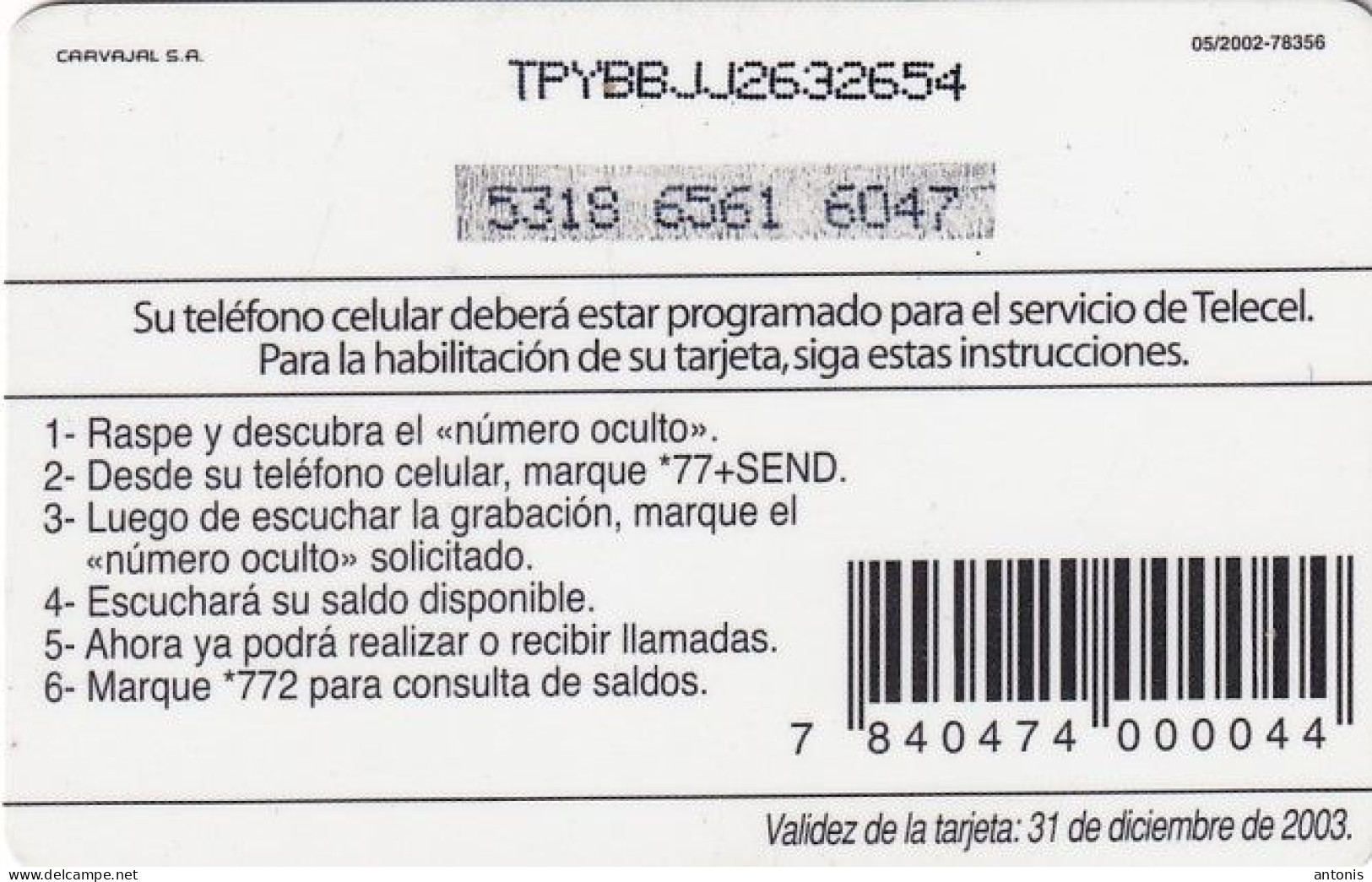 PARAGUAY - Telecel Prepaid Card 10000 Gs(plastic), Exp.date 31/12/03, Used - Paraguay