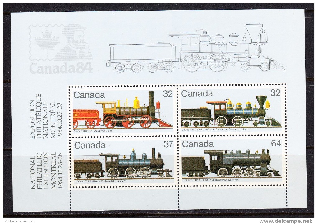 Canada 1984 Trains, Minisheet, Mint No Hinge, Sc# 1039a - Trenes