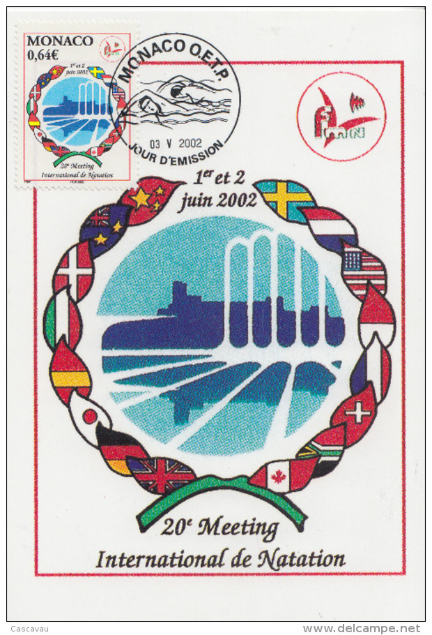 Carte  Maximum  1er  Jour  MONACO   20éme  Meeting  International  De  NATATION   2002 - Nuoto