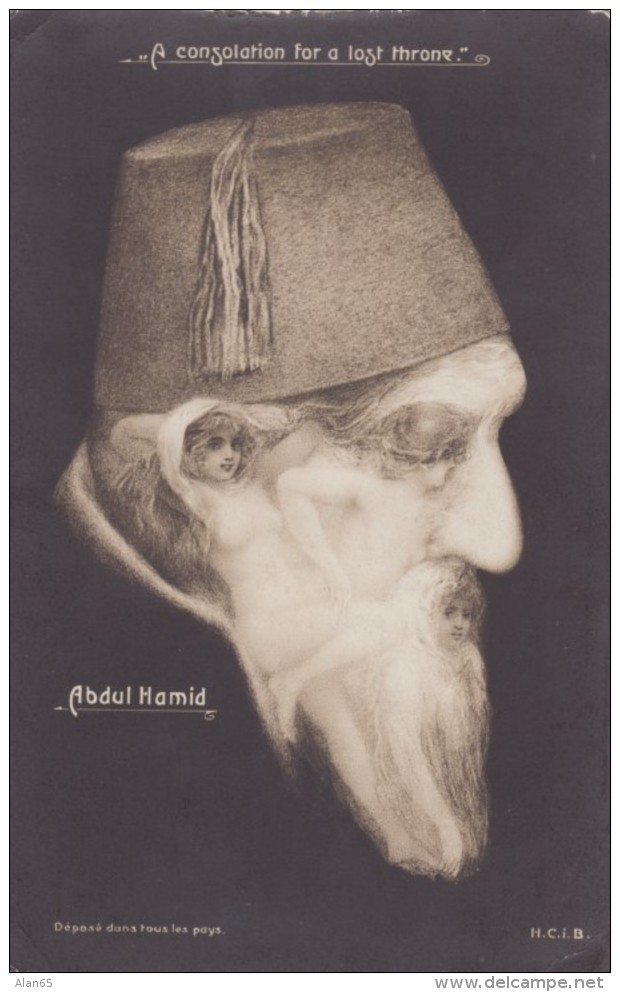 Abdul Hamid II, Morph Image Women In Face, Ottoman Turkey Sultan Deposed 1909, C1900s Vintage Postcard - People