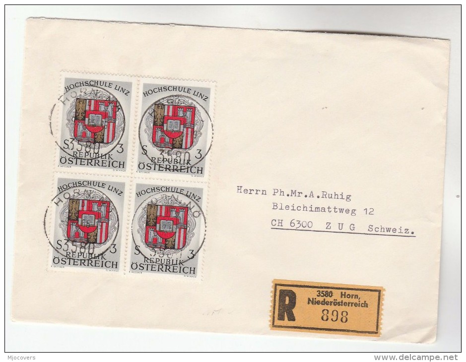 1966 REGISTERED AUSTRIA COVER Stamps 4x 3x Hochschule Linz Arms Book To Switzerland Heraldic - Covers