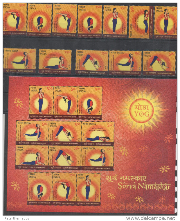 INDIA, 2016, MNH,YOGA, YOGA POSITIONS, 12v + SHEETLET - Other & Unclassified