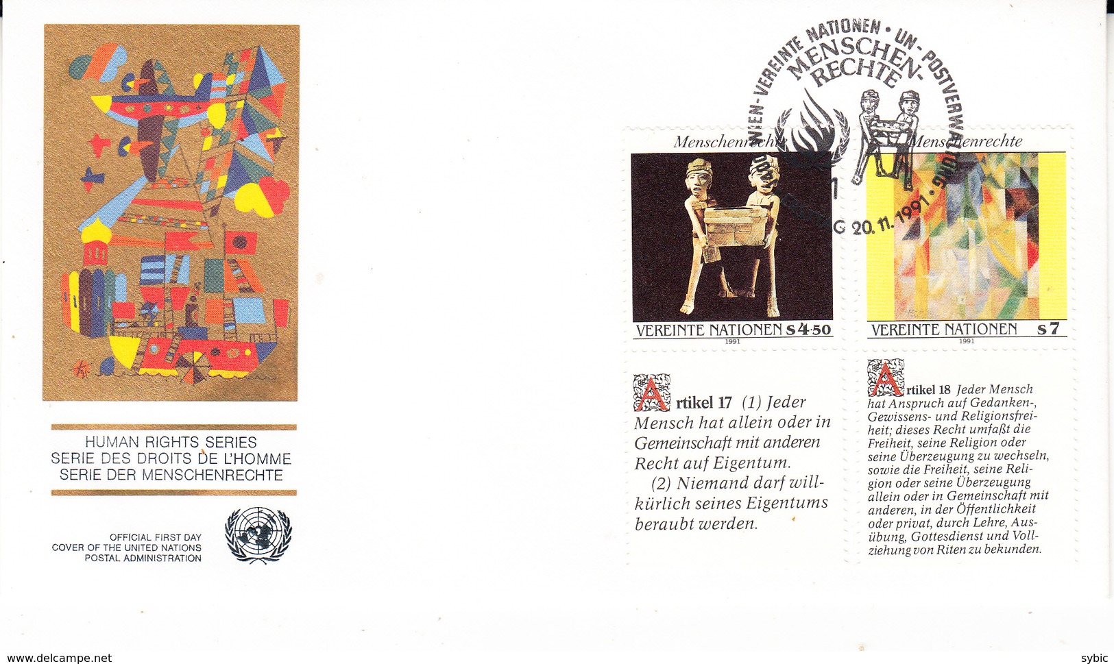 NATIONS UNIES - VIENNE - FDC - 1991 - Déclaration Des Droits De L'homme - FDC