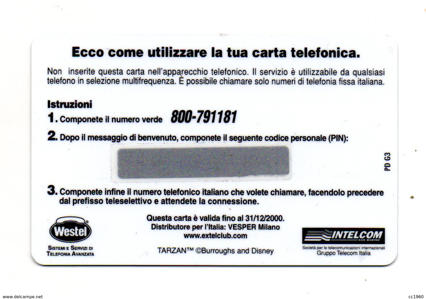 Scheda Telefonica Prepagata Westel Intelcom - Serie TARZAN - 50 Units - Nuova -  (FDC657) - [2] Sim Cards, Prepaid & Refills